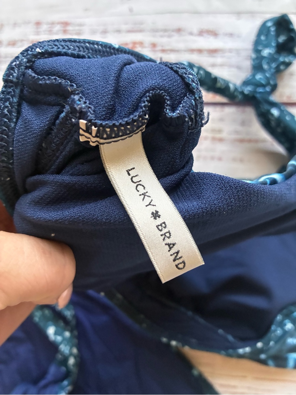 Lucky Brand Blue Geometric Tie-Dye Triangle Bikini - Picture 2 of 2